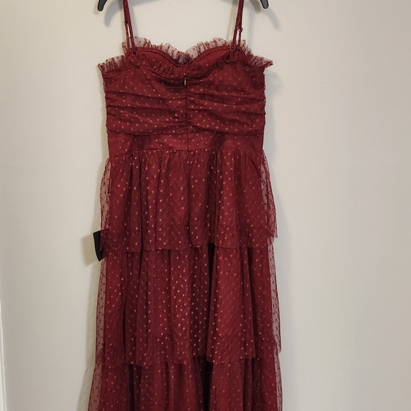 NWT Lulu's Sweetheart Style Burgundy Polka Dot Bustier Tiered Midi Dress Size L - Picture 4 of 16